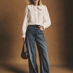 White Romantic Women's Puff Sleeve Embroidered Blouse